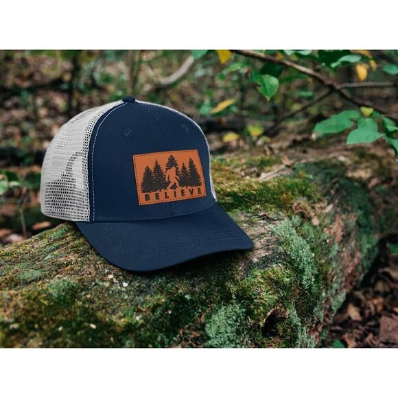 🆕Men Blue Mesh Bigfoot Leather Cap Snapback Sasquatch for Hunting & Hiking Hat - Picture 3 of 7